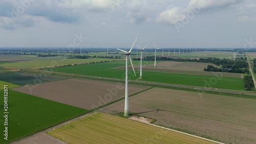 Windmills in Dutch landscape