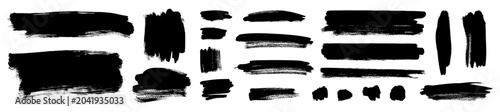 Brush paint stroke background. Black Japanese brushstroke set. Vector ink Asian food menu stripe text boxes, underlines, highlights, and tags. Paintbrush streak label borders. Rough China ink line bg