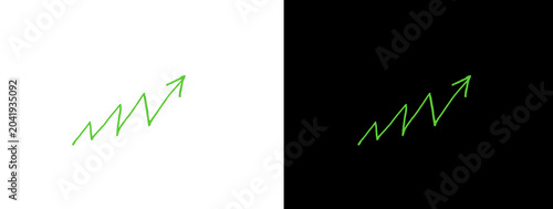 Green Glowing Zigzag Upward Arrow on Black Background
