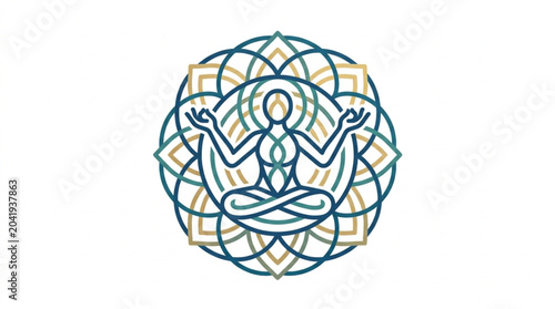 Tableau sur toile Meditating Person Silhouette Within Geometric Mandala Design.