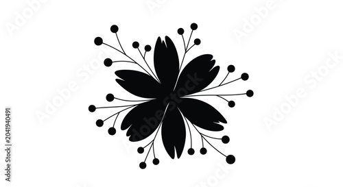 Black flower icon with leaves and buds