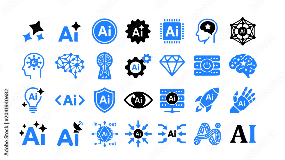 Fototapeta premium Artificial intelligence and smart technology icons in modern style.