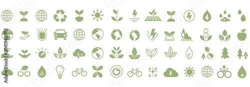Quadro su tela Collection of environmental and ecological sustainability icons in green flat st