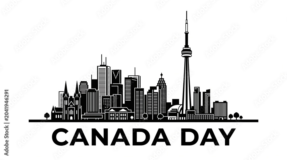 Naklejka premium Canada day celebration in toronto cityscape