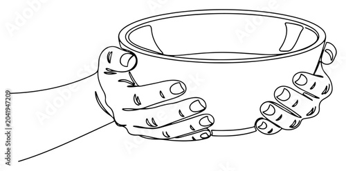 Fotografie Hands holding empty bowl continuous line drawing