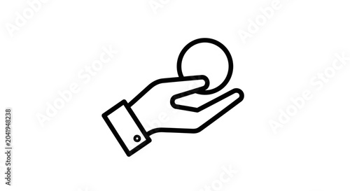 Photos Hand holding coin icon, finance and investment concept, simple line art