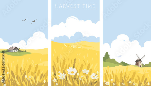 Bild auf Leinwand Abstract summer landscape -- farm fields, harvest time