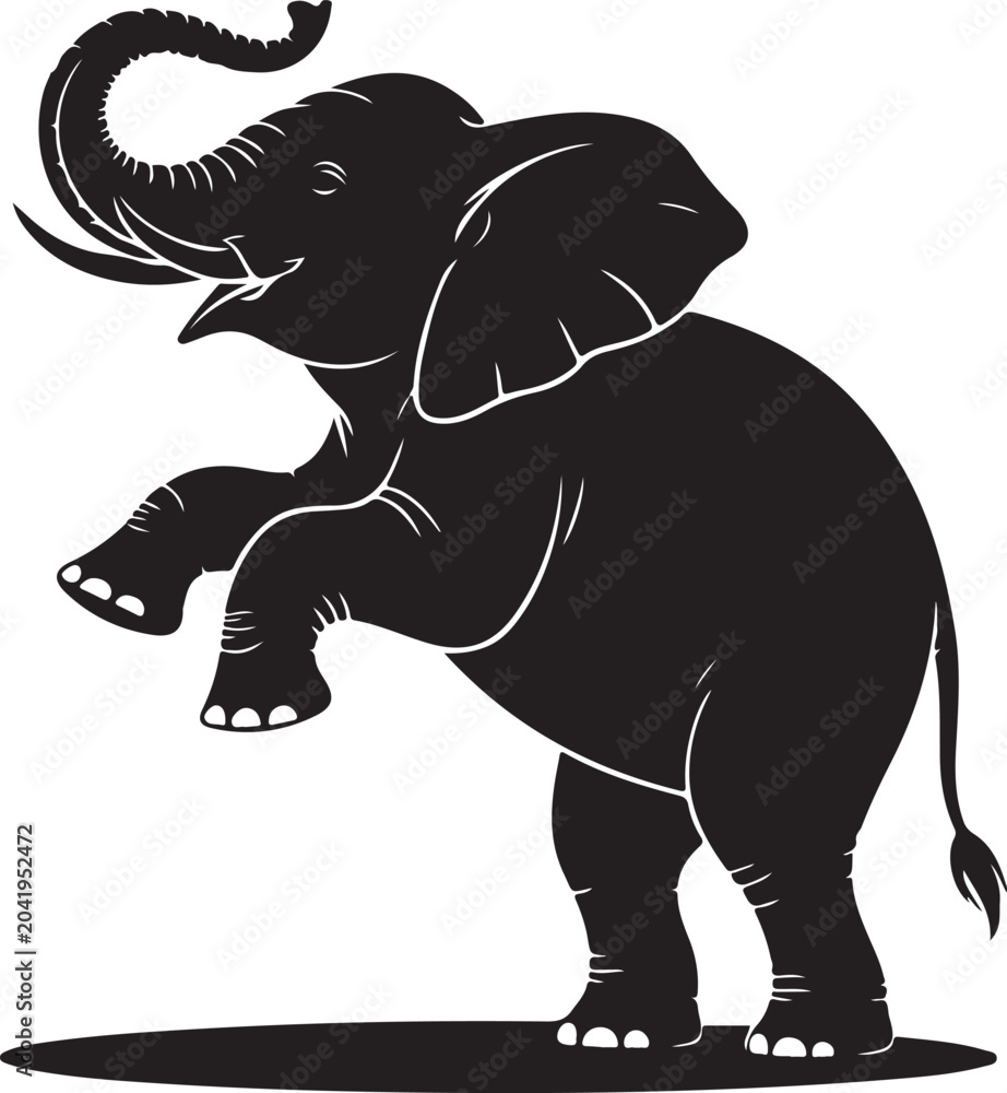 Fototapeta premium Black elephant raising trunk in air