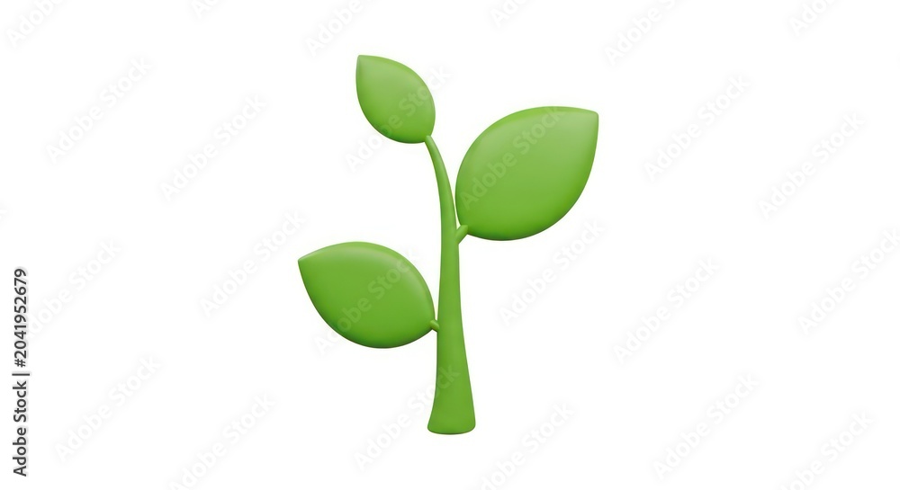 Obraz premium Green 3d sprout with three leaves on white background