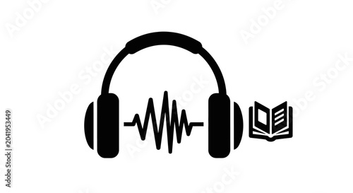 Audiobook Concept Icon with Headphones and Sound Wave