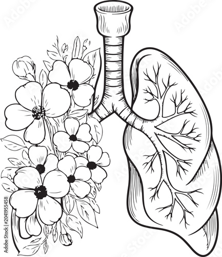 Photos Lungs with bronchial tree and flowers illustration