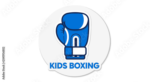Kids Boxing Emblem Depicting a Blue Boxing Glove on a White Background