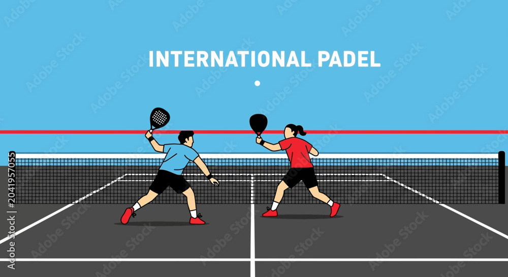 Fototapeta premium International Padel Tournament: Dynamic Illustration of Two Players in Action