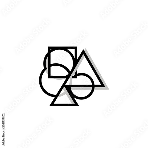 Abstract geometric minimalist logo design with thin black lines and overlapping shapes on a clean white background, creating a modern visual identity