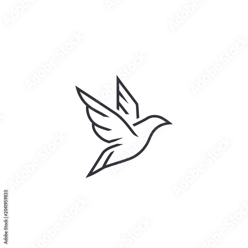 Minimalist outline of a dove bird flying, representing peace and freedom, with a clean white background