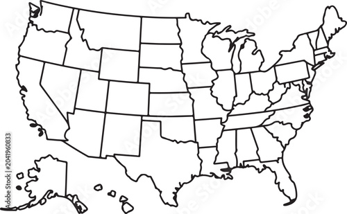 Canvastavla United states map with state borders only