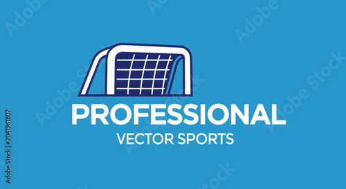 Minimalist Soccer Goal Design with Vector Sports Text on a Vibrant Blue Background