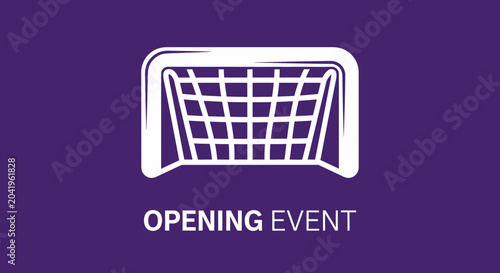 Minimalist Soccer Goal Icon Illustrating an Opening Event with a Purple Background.