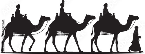 Schilderij op canvas Caravan of camels with riders traveling in desert