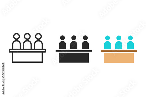 Modern jury panel icon collection featuring judges and evaluation concepts in minimalist style. Suitable for competitions, assessments, voting systems, recruitment, and business reviews.