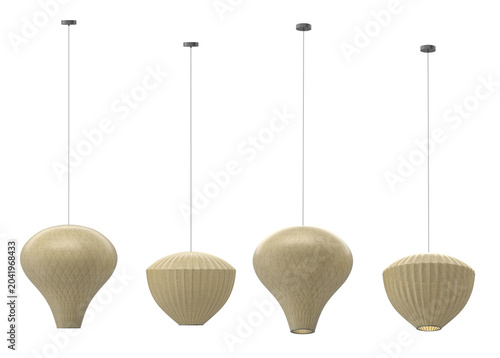 Valokuva Modern fusion hanging ceiling fixtures inspired by traditional japanese lanterns, featuring layered cream paper textures and black metal ring accents
