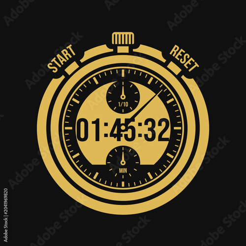 Precise Timekeeping Device Illustrated in Gold for Measuring and Monitoring Temporal Intervals