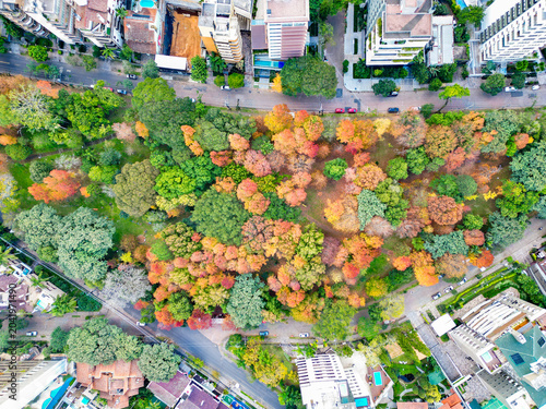 Aerial View of Praça Gustavo Langsch During Autumn in Porto Alegre