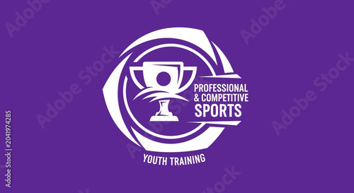 Professional Sports Competition Logo With Trophy Youth Training On A Purple Background