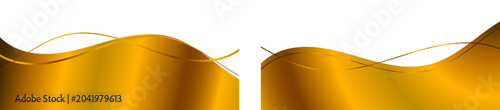 golden gradient for a banner, golden wavy shape, gold wave curve on white background, golden wave corner shape for banner, stripes ribbon golden graphic, striped gold gradient luxury Pro Vector