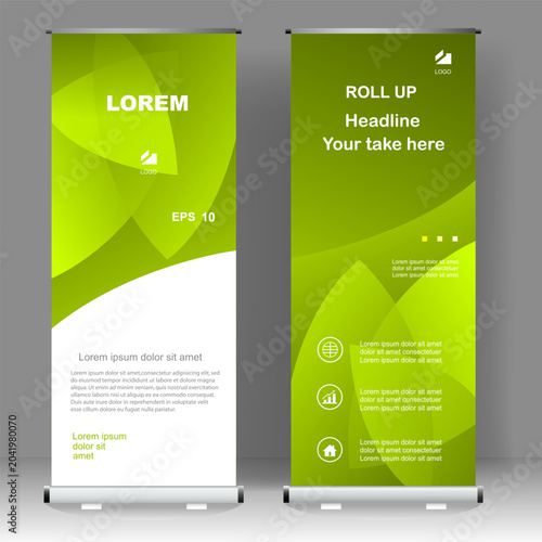 Roll up banner stand template design, for brochure, flyer, infographics. modern advertising. vector illustration