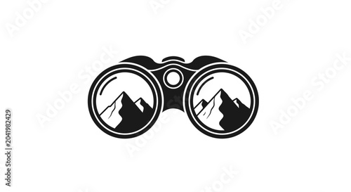 Binoculars with Mountain View Silhouette Icon