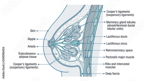 Fotografía Female Breast Anatomy Diagram - Medical Illustration