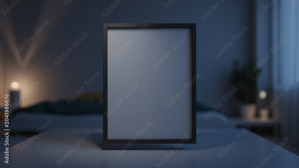 Fototapeta premium Modern 3D Frame Mockup in Cozy Bedroom Interior