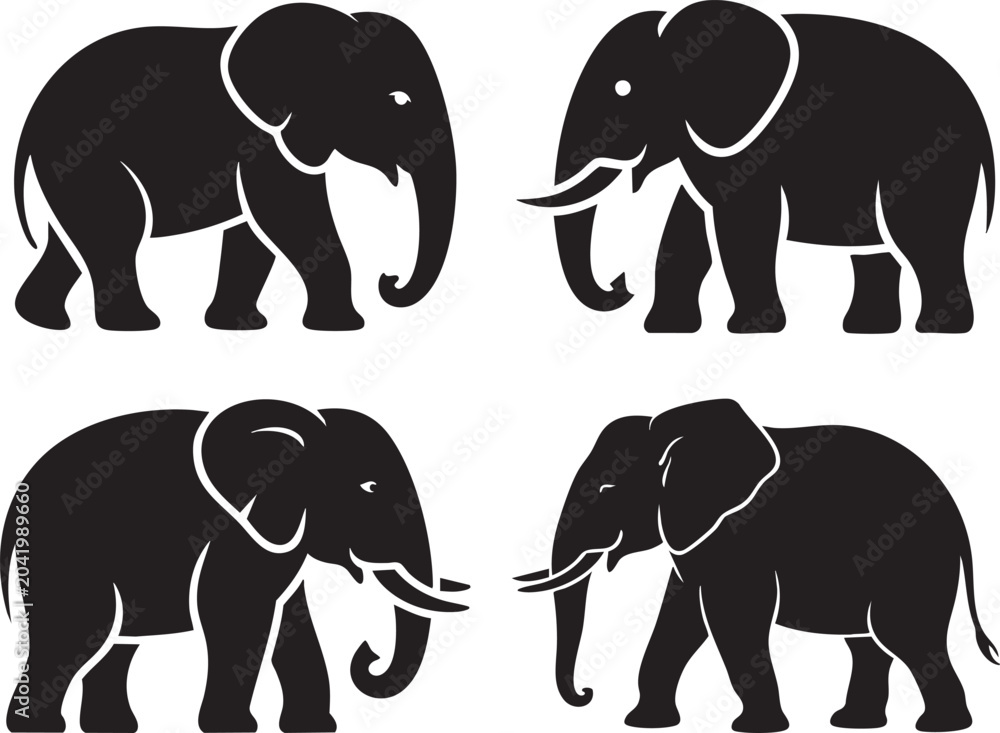 Fototapeta premium Minimalist black elephant silhouette isolated on a clean white background, vector illustration