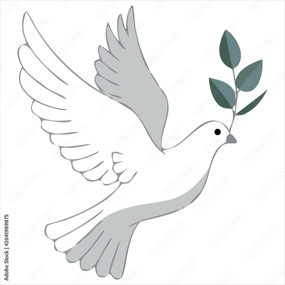 Fototapeta premium White Dove Carrying Olive Branch Vector Illustration Peace Hope Freedom and Unity Symbol