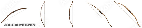 Foto Traditional Wooden Longbow Collection Isolated on White Background - Archery Bow