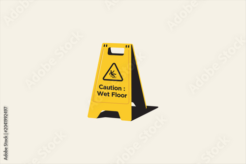 Bild auf Leinwand Yellow plastic wet floor caution sign board vector illustration
