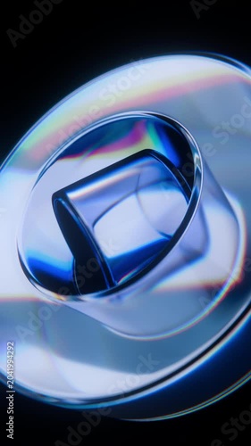 Glass Torus Deep Blue Iridescent Rotating Vertical Seamless Loop Animation 3D Render