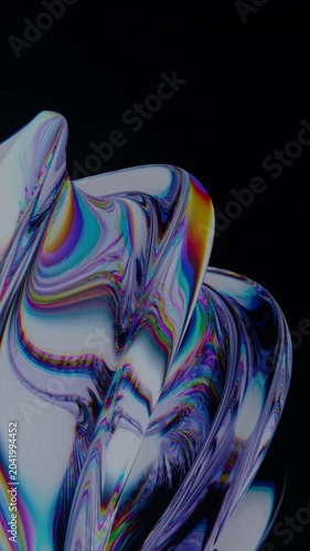 Glass Twisted Shape Iridescent Chromatic Dispersion Seamless Loop Vertical Animation 3D Render