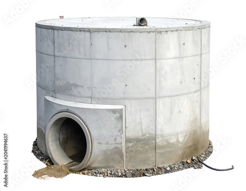 Large Concrete Utility Tank Standing Isolated on White Background