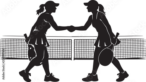 Photos Female player shaking hands with opponent silhouette