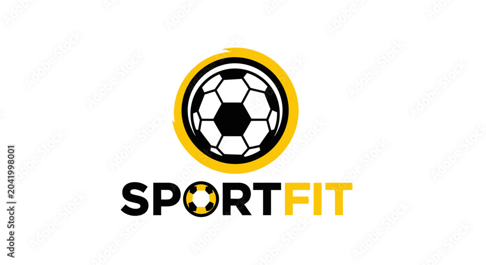 Naklejka premium Sportfit Logo Illustrating Football Theme and Fitness Concept for Branding and Design.