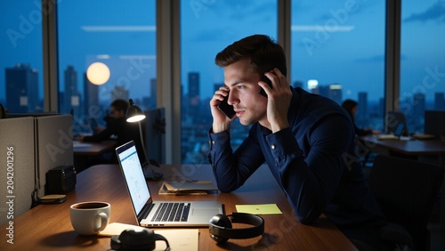 Businessman on Phone Call Working on Laptop