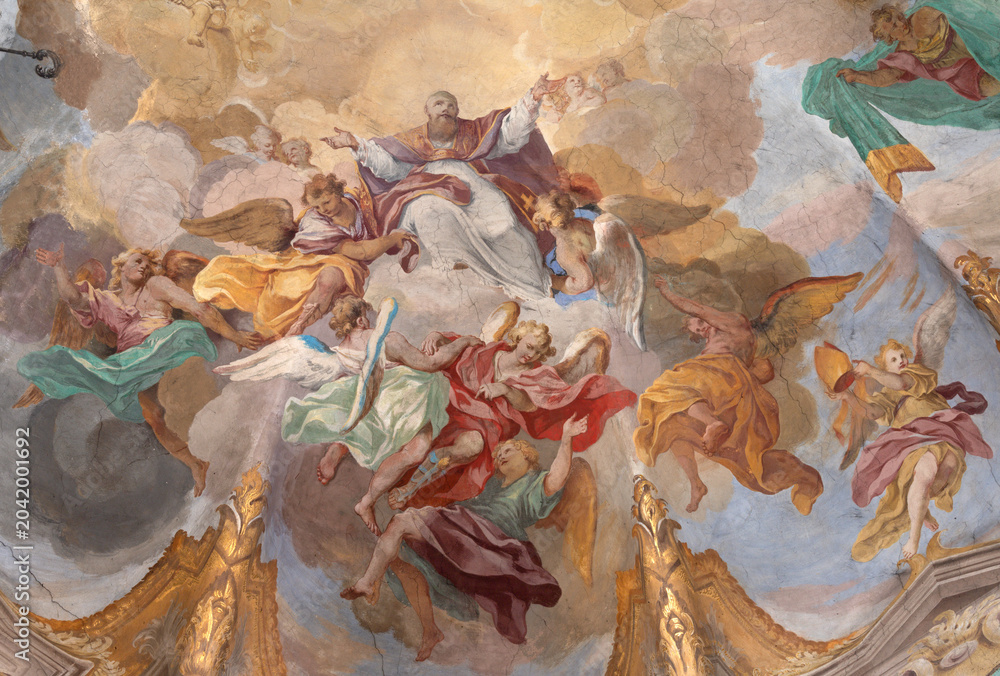 Obraz premium ASTI, ITALY - SEPTEMBER 10, 2024: The fresco of Apotheosis of St. Francis de Sales in the Cathedral by Michele Antonio Milocco (1731 - 1733).