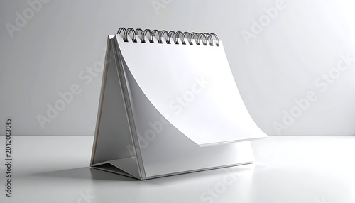 Blank white desk calendar, unbound pages ready for writing dates, notes, or to-do lists, isolated on a light neutral background with soft shadows