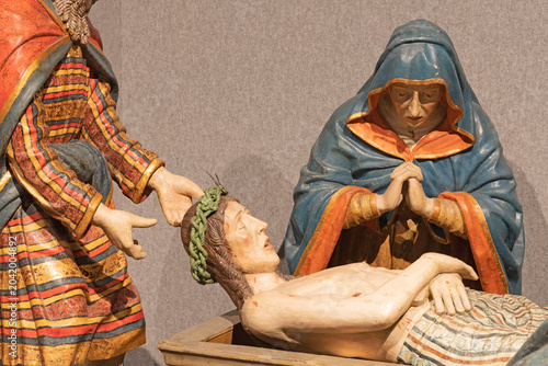 Cuadro en lienzo VIGEVANO, ITALY - JANUARY 18, 2026: The detail of carved sculptural goroup Compianto sul Cristo morto - Lementation over death Chrfist in the Cathedral of St