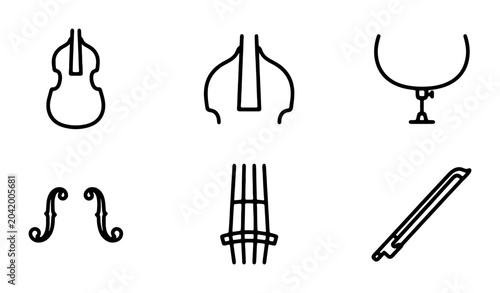 Photography Vector Icons: Double Bass Parts, String Instrument Components, Musical Elements,