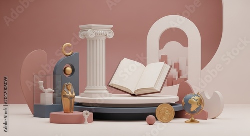 A surreal collection of artifacts and architectural elements celebrating International Museum Day