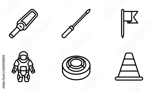 Foto Security Icons: Metal Detector, Astronaut, Traffic Cone, Flag, Screwdriver, Roun