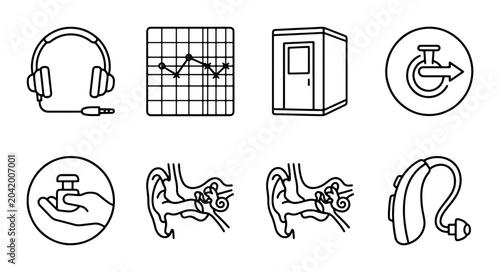 Photos Hearing Health Icons: Audiology, Ear Anatomy, Hearing Aids, Sound Testing, Audio